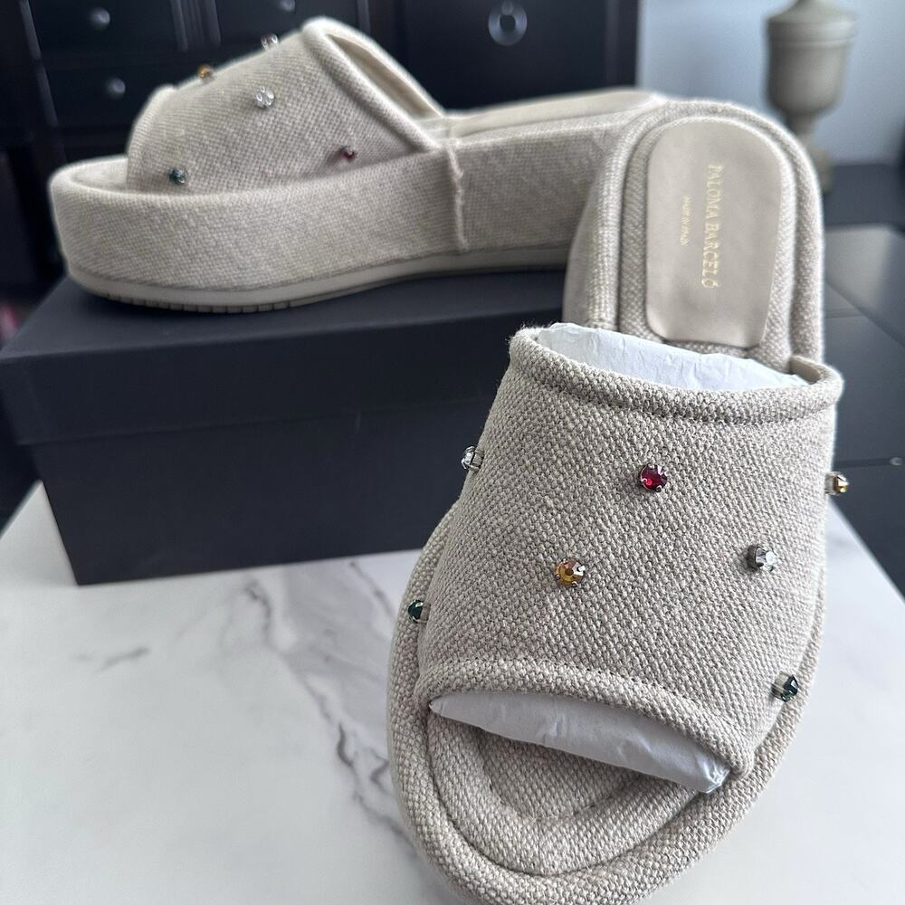 Paloma Barceló Isla Platform Slide Sandals EU 40 Natural Linen NWT
